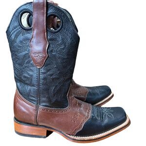 Los Altos Boots Mens Black Brown Square Toe Mid Calf Western Boots Size 8 EE